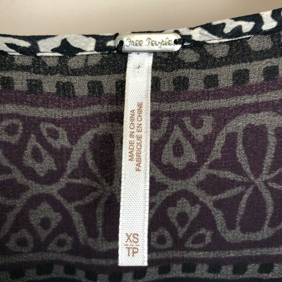 Free People Penny Lane Black Combo Chiffon Tunic Smock Dress Size XS - Picture 7 of 7